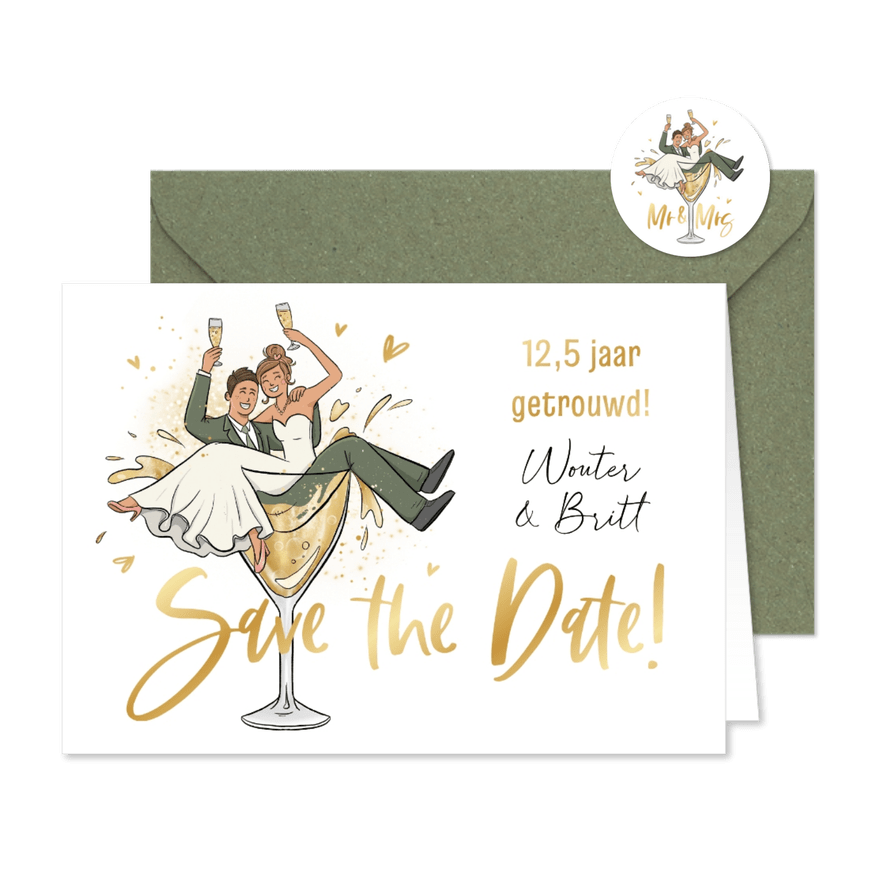 Uitnodiging jubileumfeest cartoon humor proost feestje - Kaartimpressie