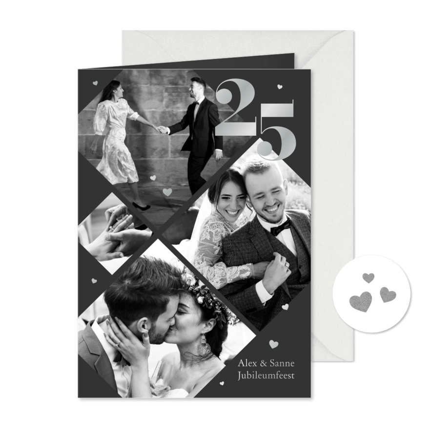 Uitnodiging jubileumfeest fotokaart 25 jaar getrouwd zilver - Kaartimpressie