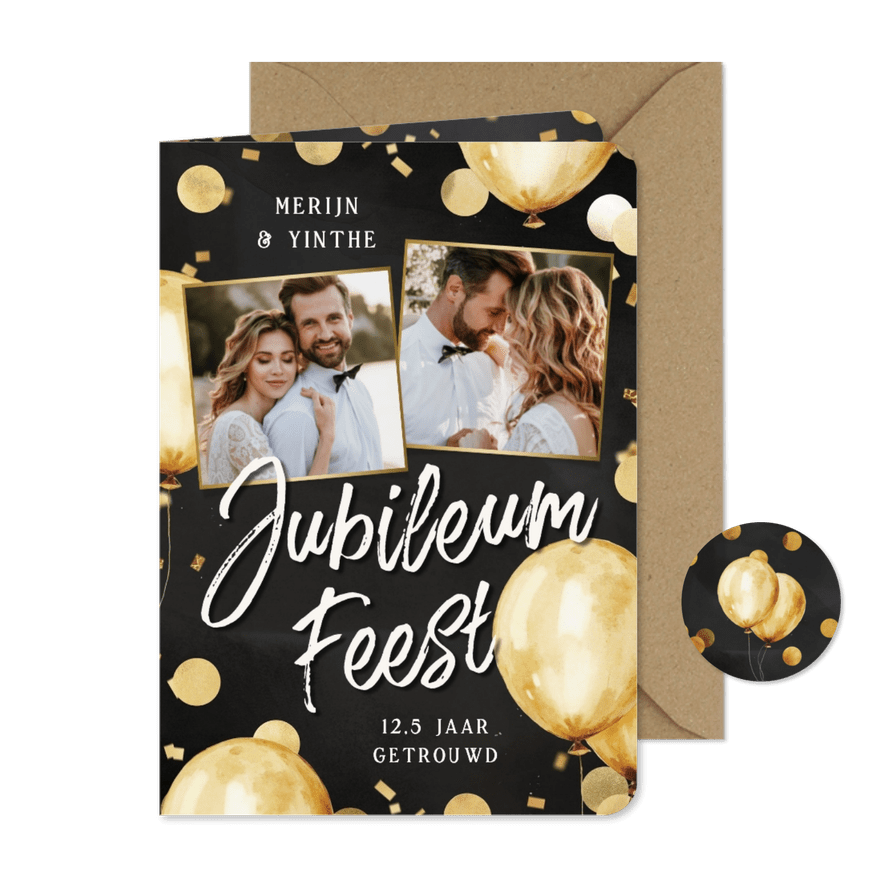 Uitnodiging jubileumfeest goud ballonnen foto's  - Kaartimpressie