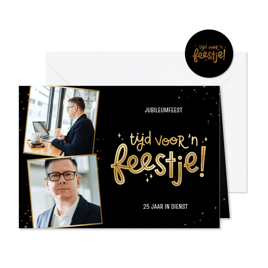 Uitnodiging jubileumfeest tijd voor 'n feestje goud - Kaartimpressie