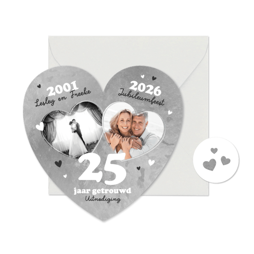 Uitnodiging jubileumfeest zilveren huwelijk 25 jaar getrouwd - Kaartimpressie