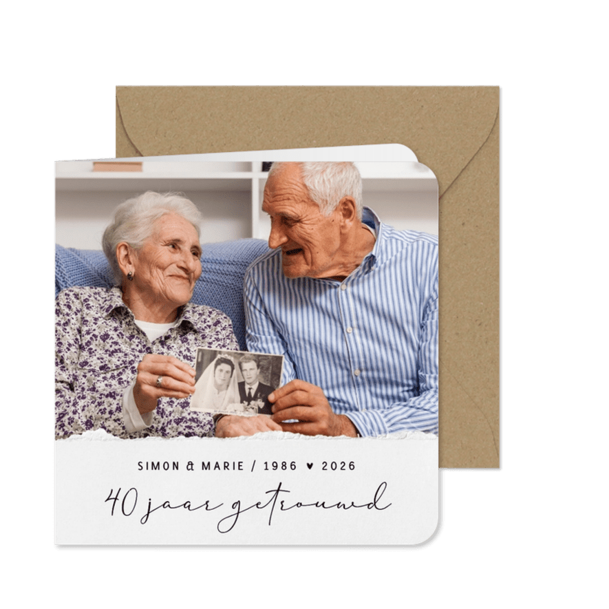Uitnodiging jubileumfeestje papier grote foto 40 jaar - Kaartimpressie