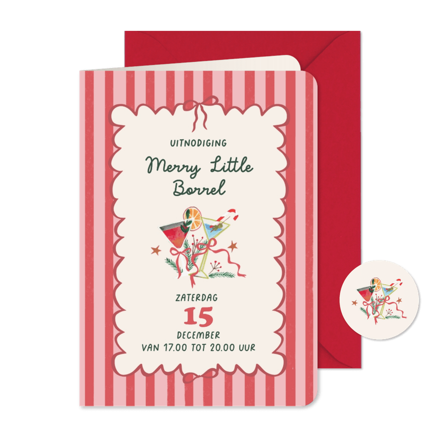 Uitnodiging kerst borrel doodle cocktails - Kaartimpressie