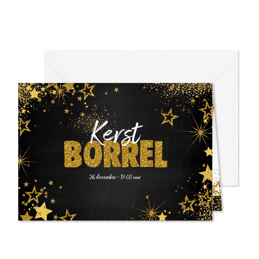Uitnodiging (kerst) borrel feestelijke kaart met sterretjes - Kaartimpressie