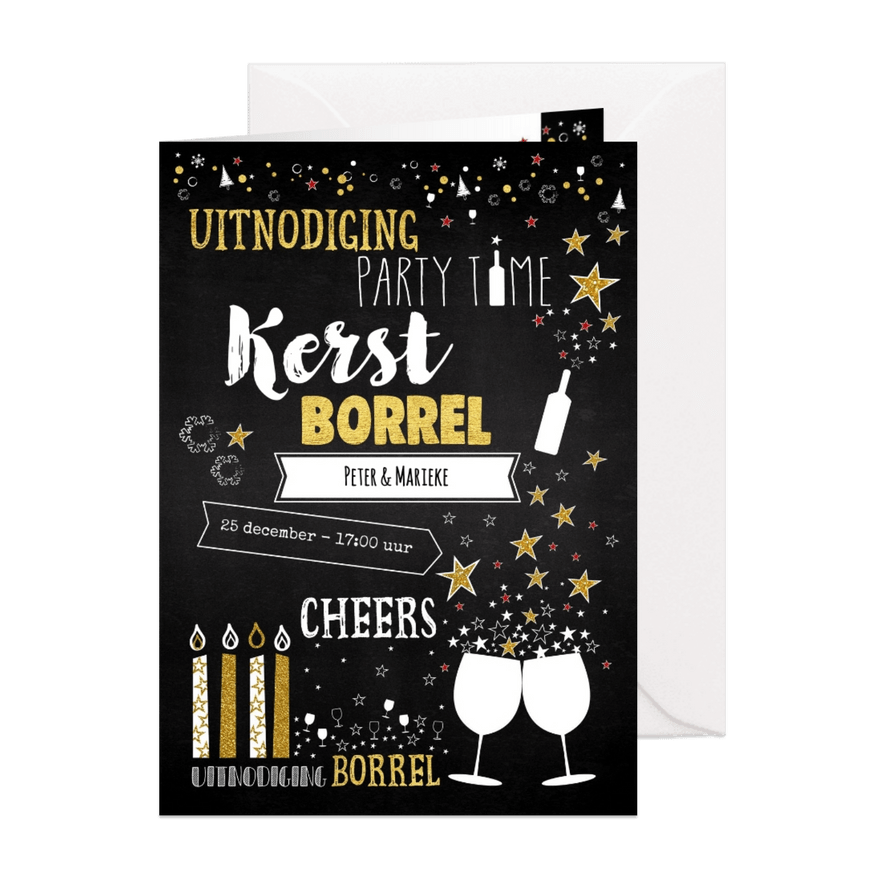 Uitnodiging 'kerst' borrel trendy typografische kaart - Kaartimpressie