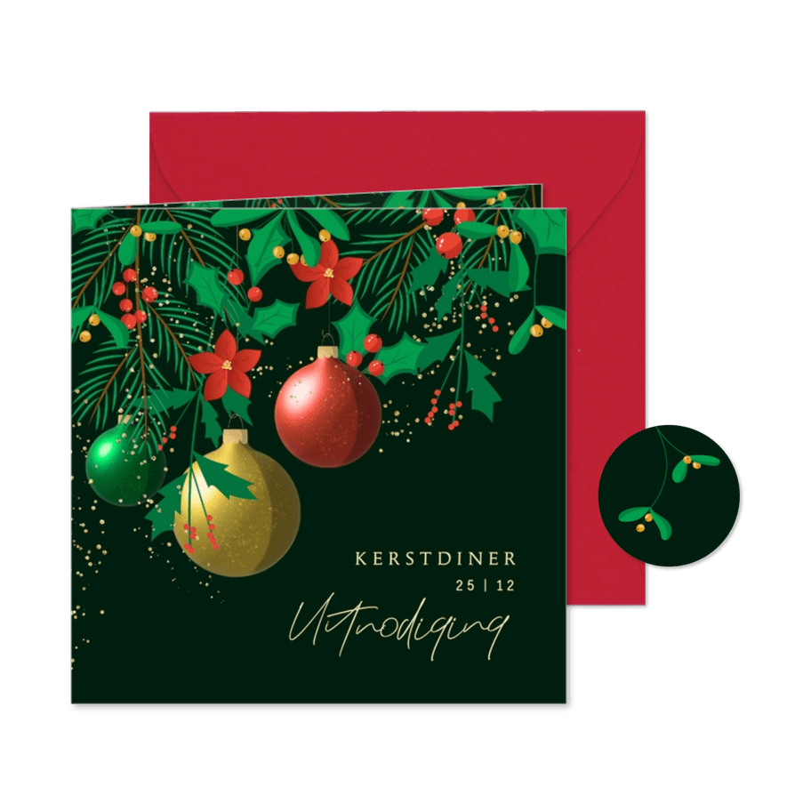 Uitnodiging kerst feestelijk stijlvol uitsnede kerstkrans - Kaartimpressie