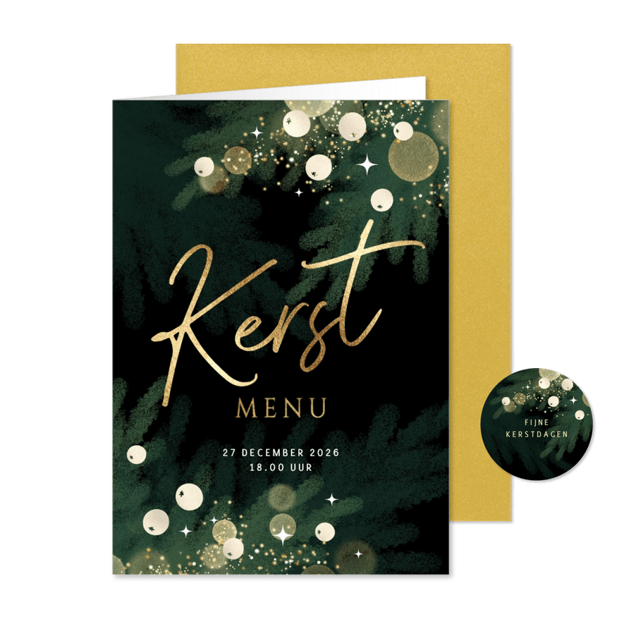 Uitnodiging kerst menu stijlvol diner - Kaartimpressie