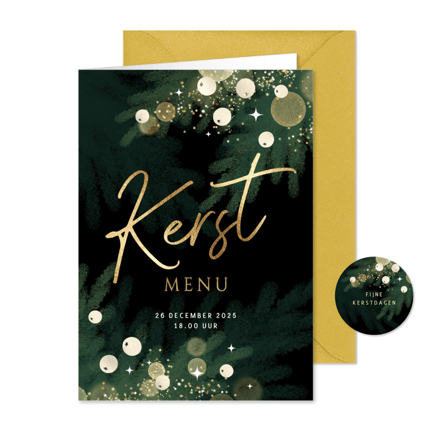 Uitnodiging kerst menu stijlvol diner - Kaartimpressie