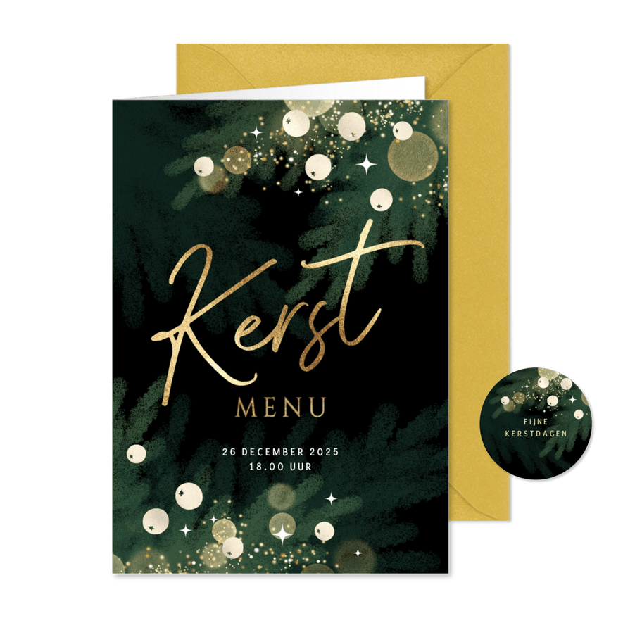 Uitnodiging kerst menu stijlvol diner - Kaartimpressie