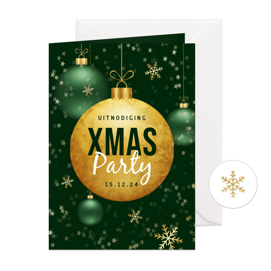 Uitnodiging kerst party zakelijk kerstballen borrel - Kaartimpressie