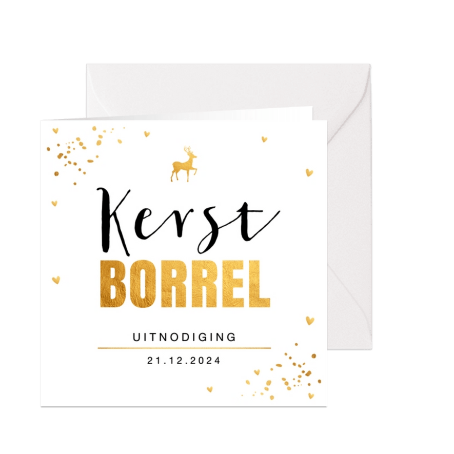 Uitnodiging kerstborrel confetti goudlook - Kaartimpressie