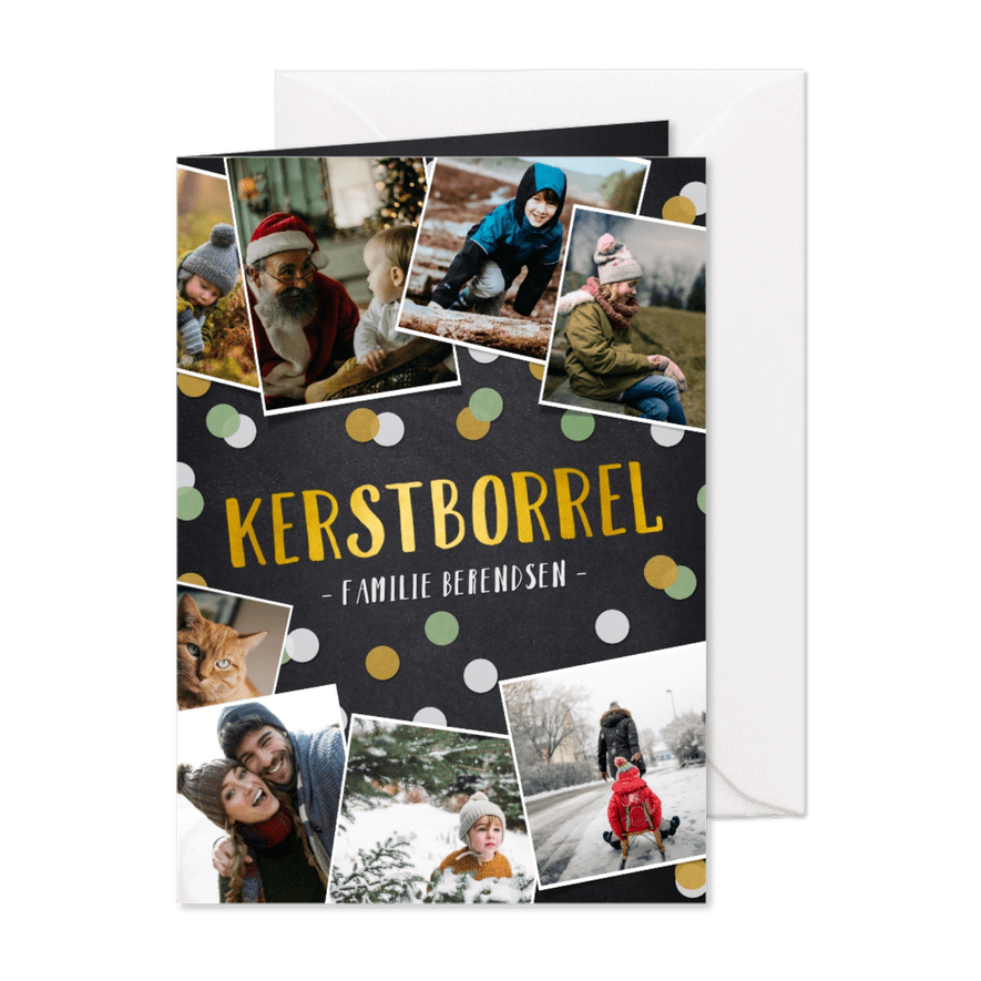 Uitnodiging kerstborrel fotocollage van 9 foto's - Kaartimpressie