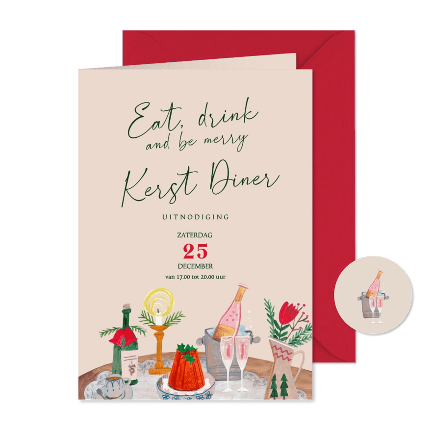 Uitnodiging kerstdiner doodle winter kerstfeest - Kaartimpressie