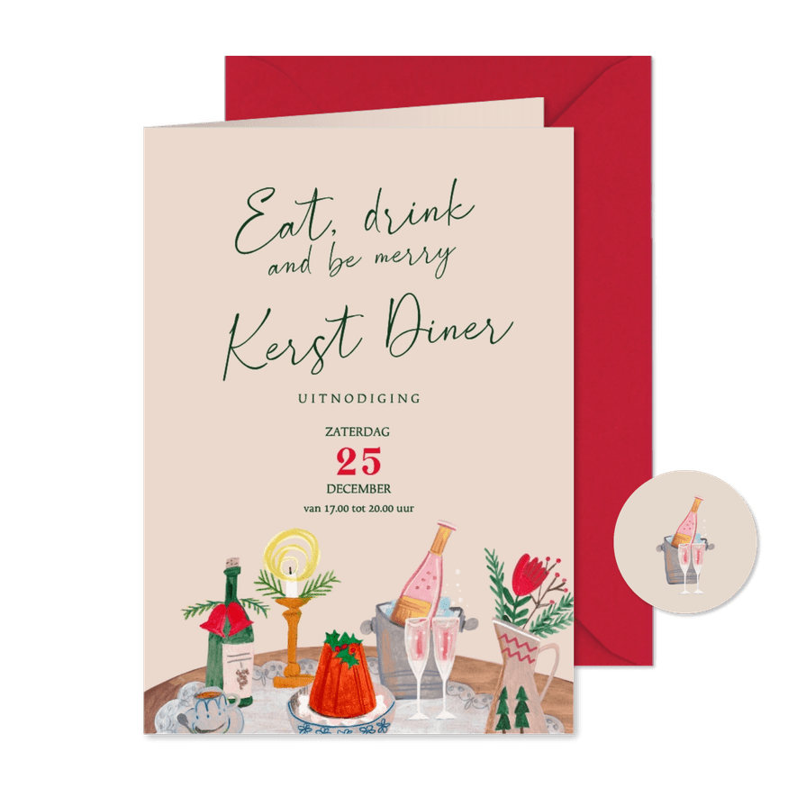 Uitnodiging kerstdiner doodle winter kerstfeest - Kaartimpressie