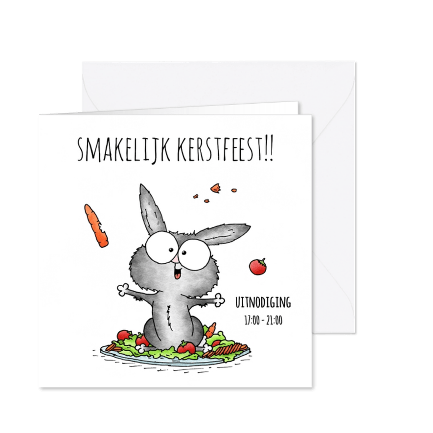 Uitnodiging kerstdiner konijn - Smakelijk kerstfeest! - Kaartimpressie