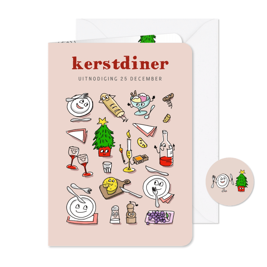 uitnodiging kerstdiner met borden bestek en meer - Kaartimpressie