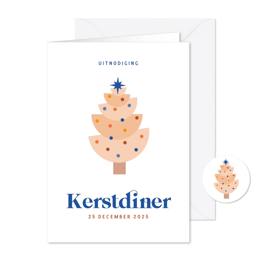 Uitnodiging kerstdiner met modern kerstboompje  - Kaartimpressie