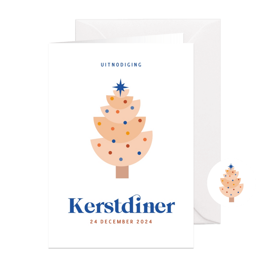 Uitnodiging kerstdiner met modern kerstboompje  - Kaartimpressie