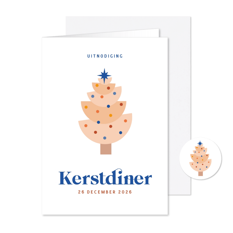 Uitnodiging kerstdiner met modern kerstboompje - Kaartimpressie
