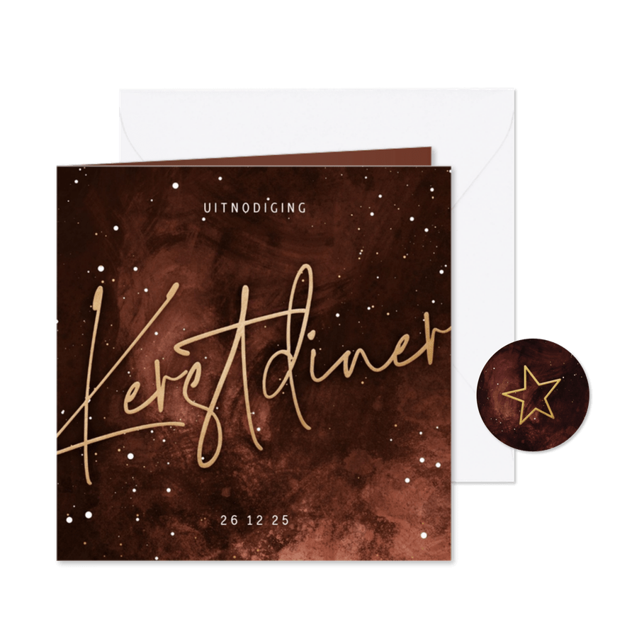 Uitnodiging kerstdiner stijlvol roestkleur - Kaartimpressie