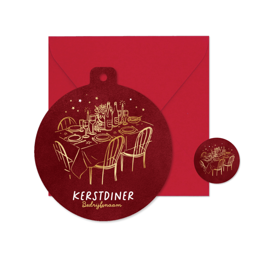 Uitnodiging kerstdiner zakelijk doodle goud stijlvol - Kaartimpressie