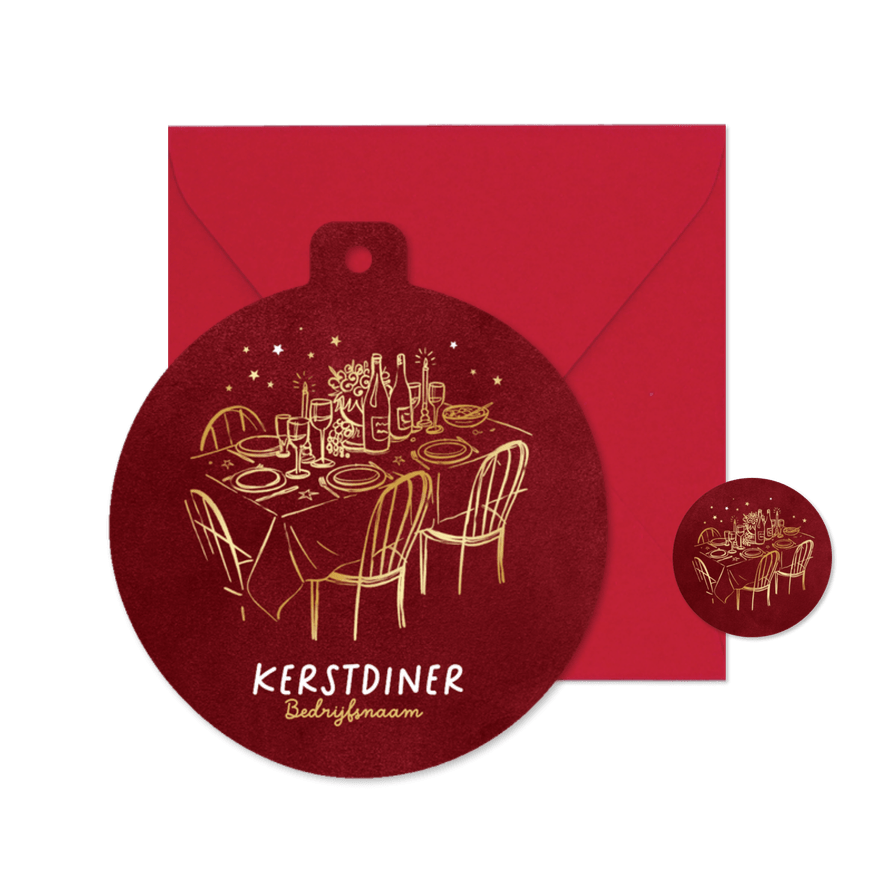 Uitnodiging kerstdiner zakelijk doodle goud stijlvol - Kaartimpressie