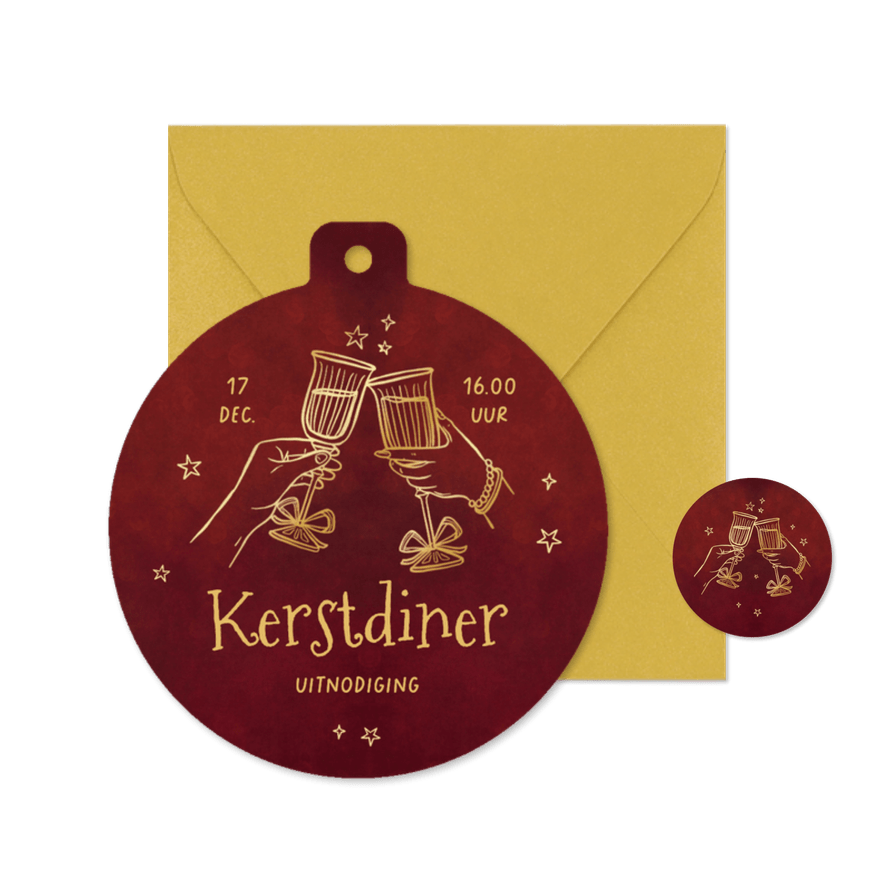 Uitnodiging kerstdiner zakelijk kerstbal champagne proost - Kaartimpressie