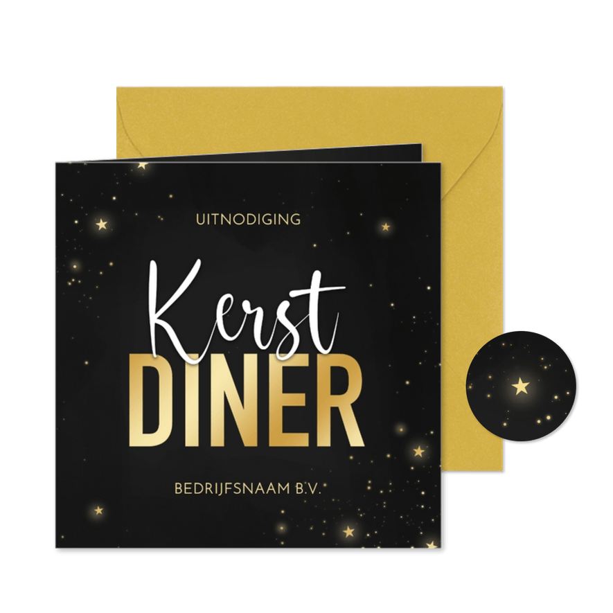 Uitnodiging kerstdiner zwart stijlvol goud zakelijk - Kaartimpressie