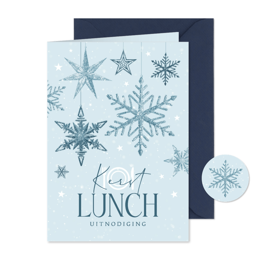 Uitnodiging kerstlunch sneeuwsterren blauw winter zakelijk - Kaartimpressie