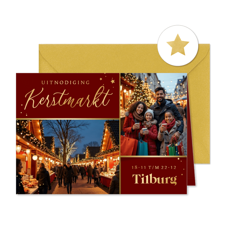 Uitnodiging kerstmarkt algemeen sterren fotokaart  - Kaartimpressie