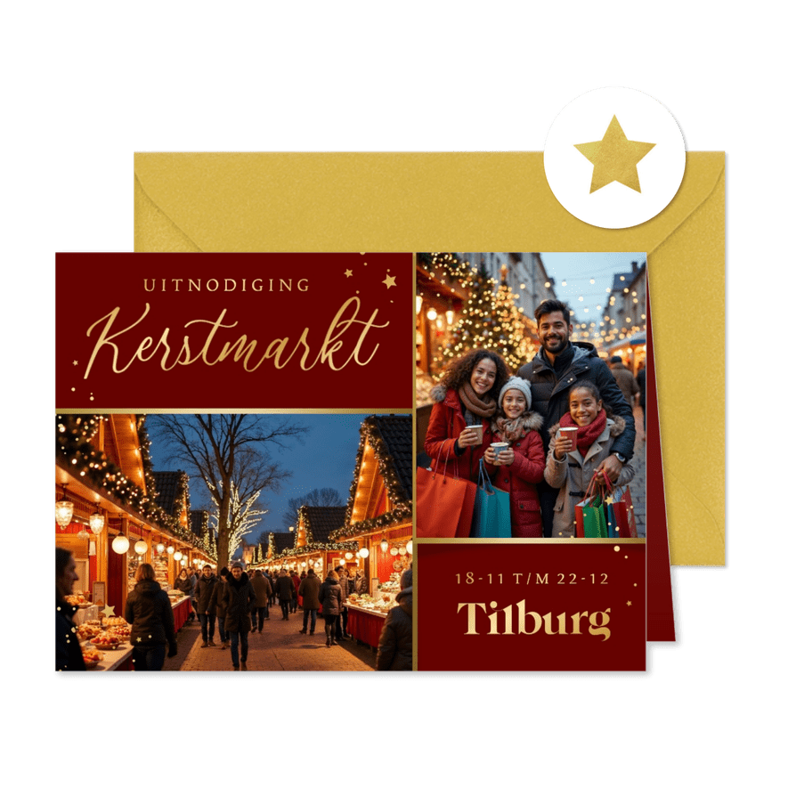Uitnodiging kerstmarkt algemeen sterren fotokaart - Kaartimpressie