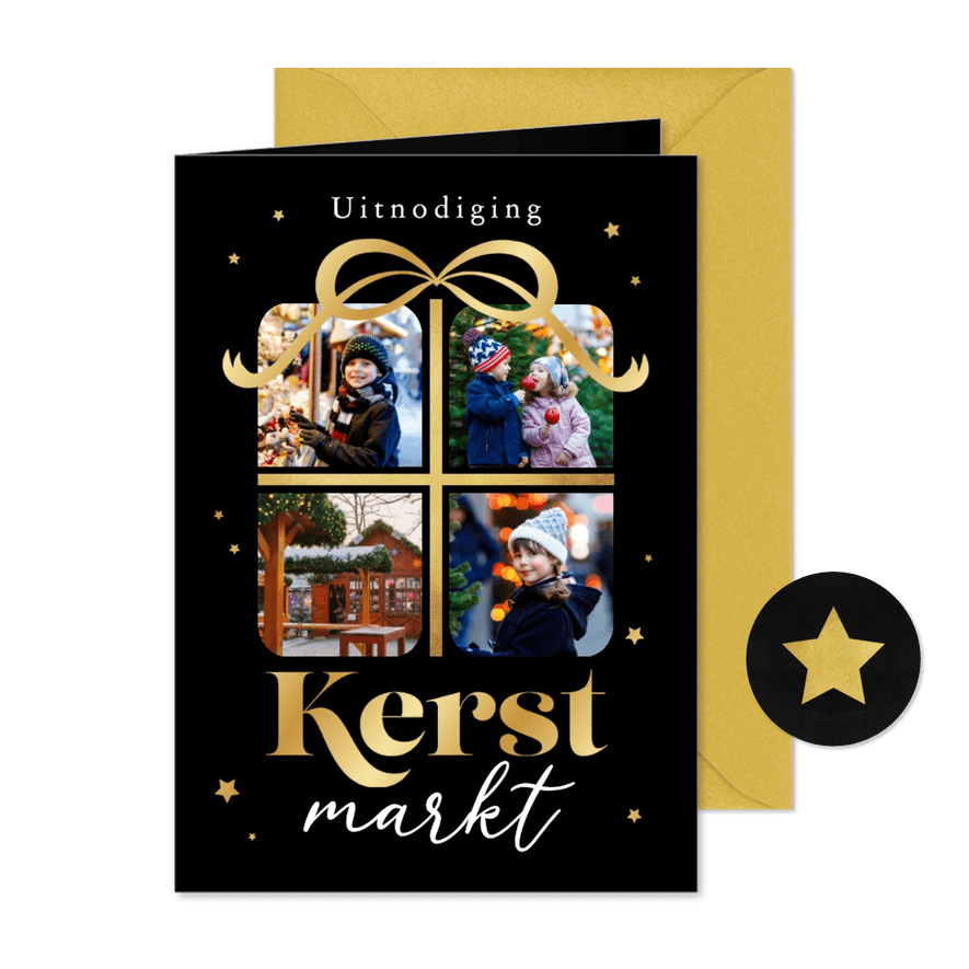 Uitnodiging kerstmarkt in kadootje - Kaartimpressie