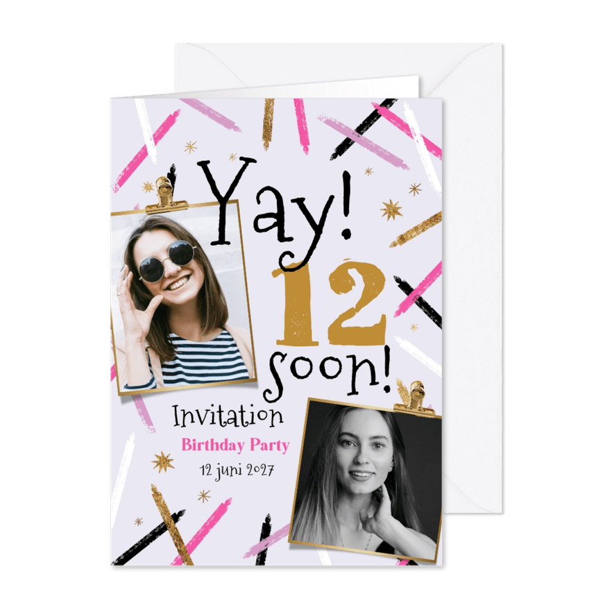 Uitnodiging kinderfeest abstracte kaarsjes sterren goud foto - Kaartimpressie