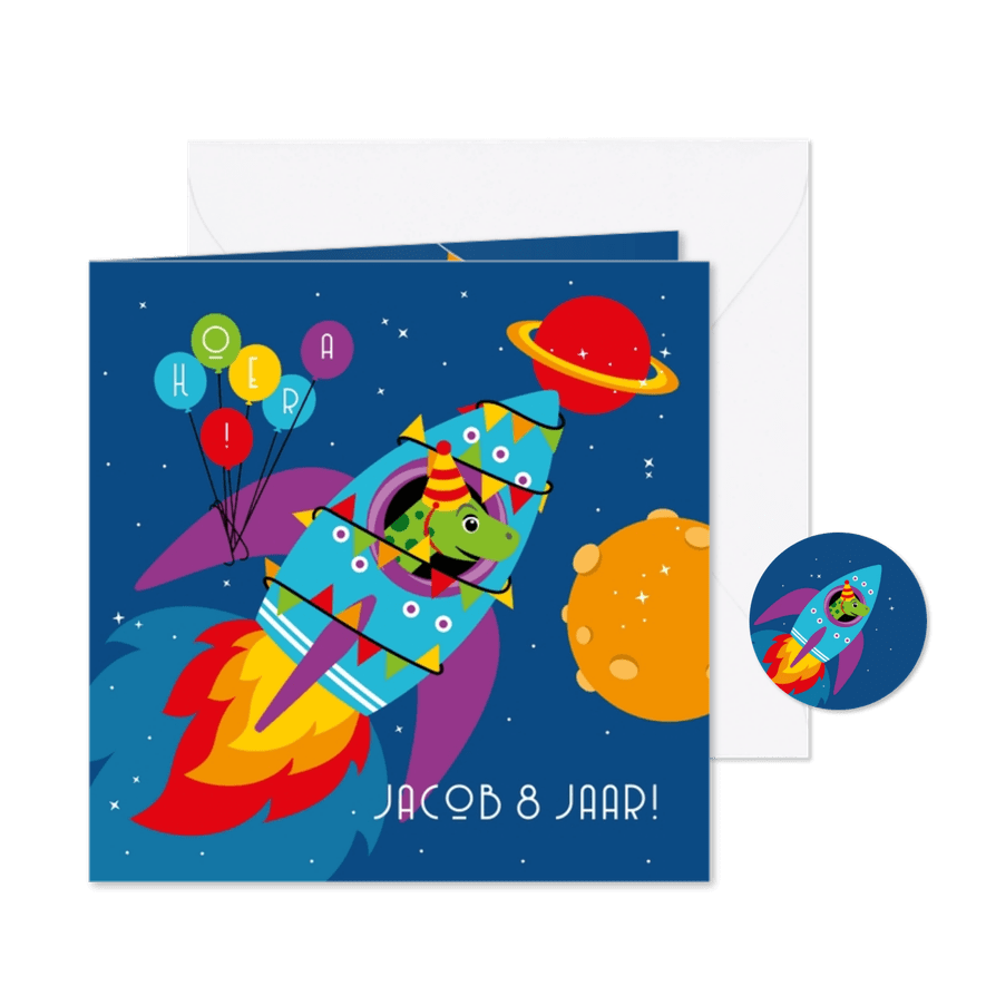 Uitnodiging kinderfeest dino ruimte - Kaartimpressie
