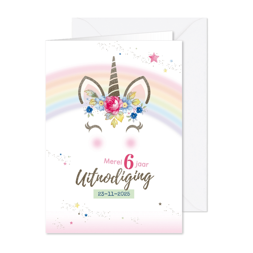Uitnodiging kinderfeest Unicorn ansichtkaart - Kaartimpressie
