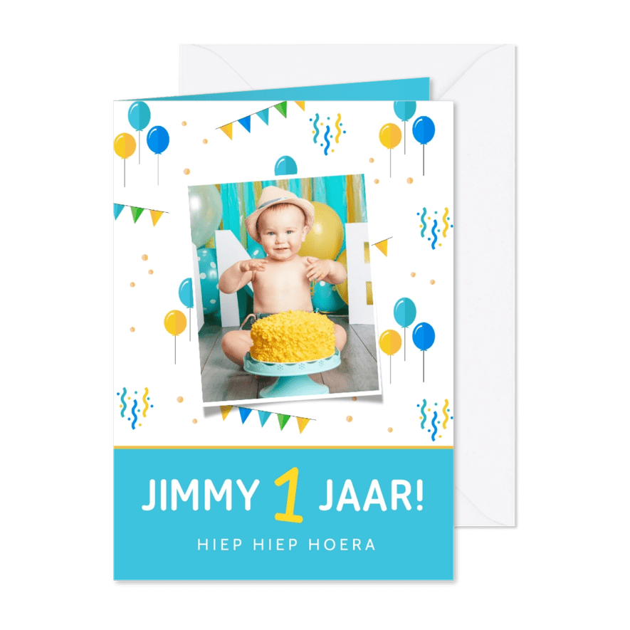 Uitnodiging kinderfeestje 1 jaar jongen feestelijk foto - Kaartimpressie