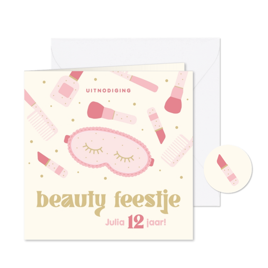 Uitnodiging kinderfeestje beauty en make-up - Kaartimpressie