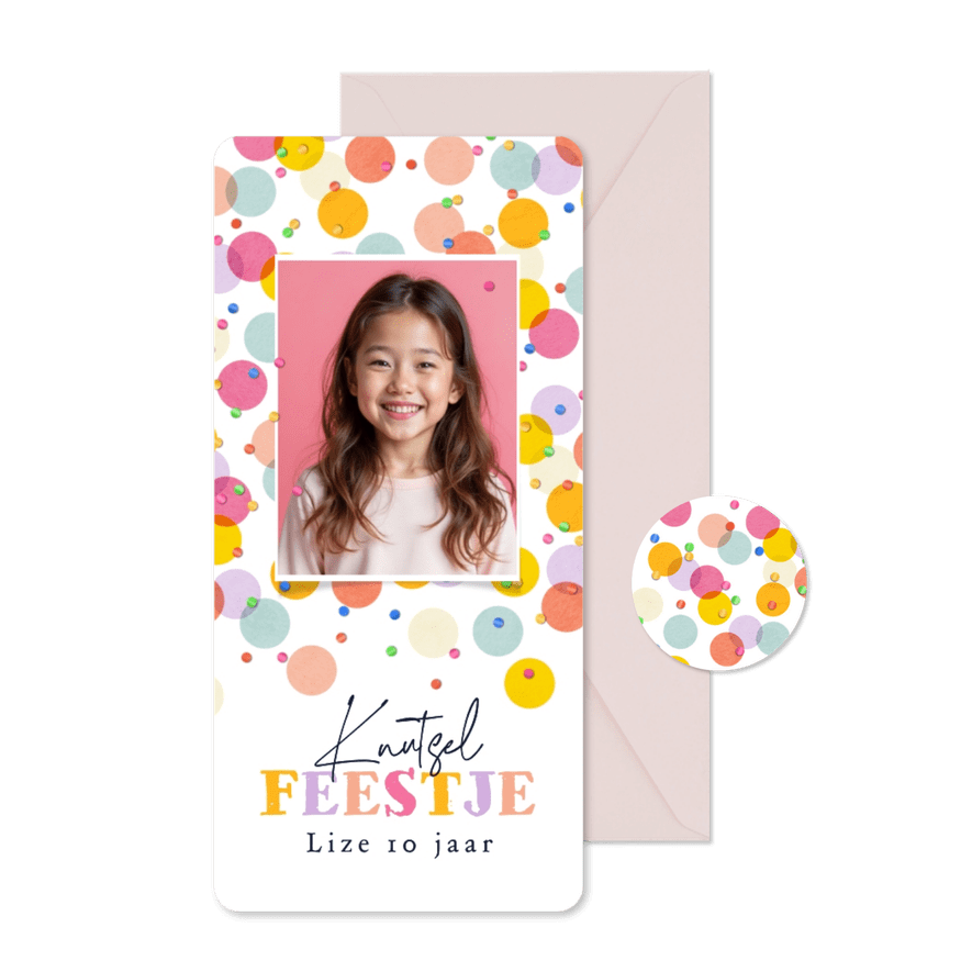 Uitnodiging kinderfeestje confetti foto creatief knutselen - Kaartimpressie