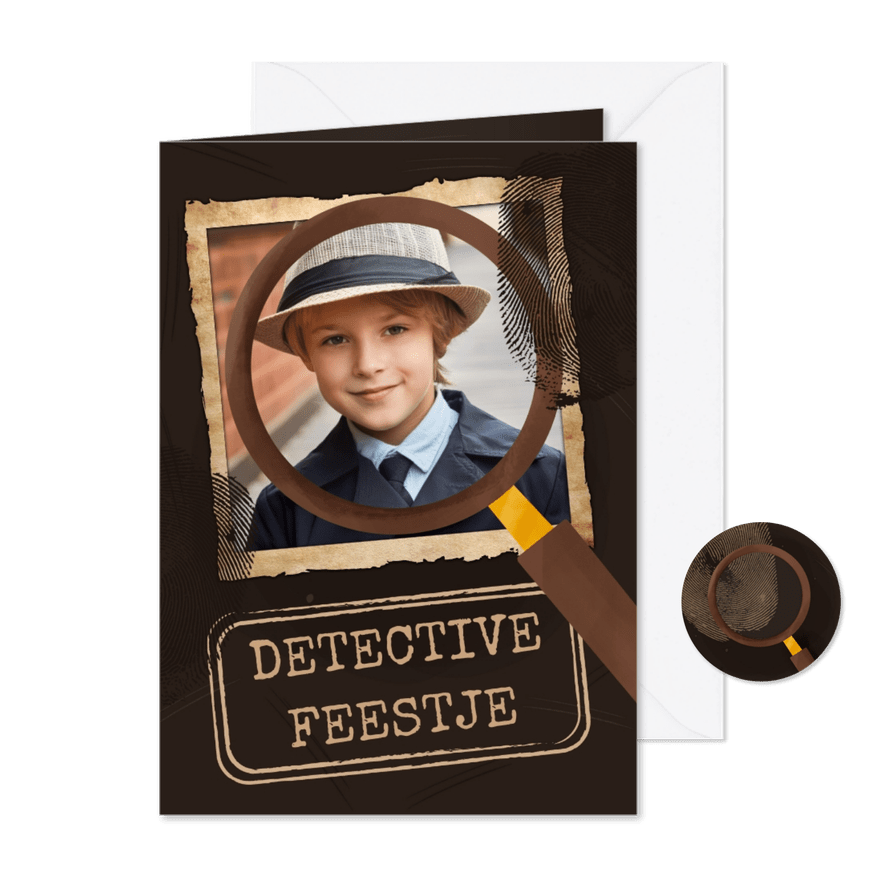Uitnodiging kinderfeestje detective loep vingerafdruk - Kaartimpressie