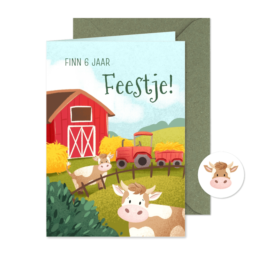 Uitnodiging kinderfeestje in boerderij thema - Kaartimpressie
