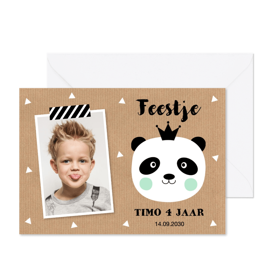 Uitnodiging kinderfeestje jongen foto panda - Kaartimpressie