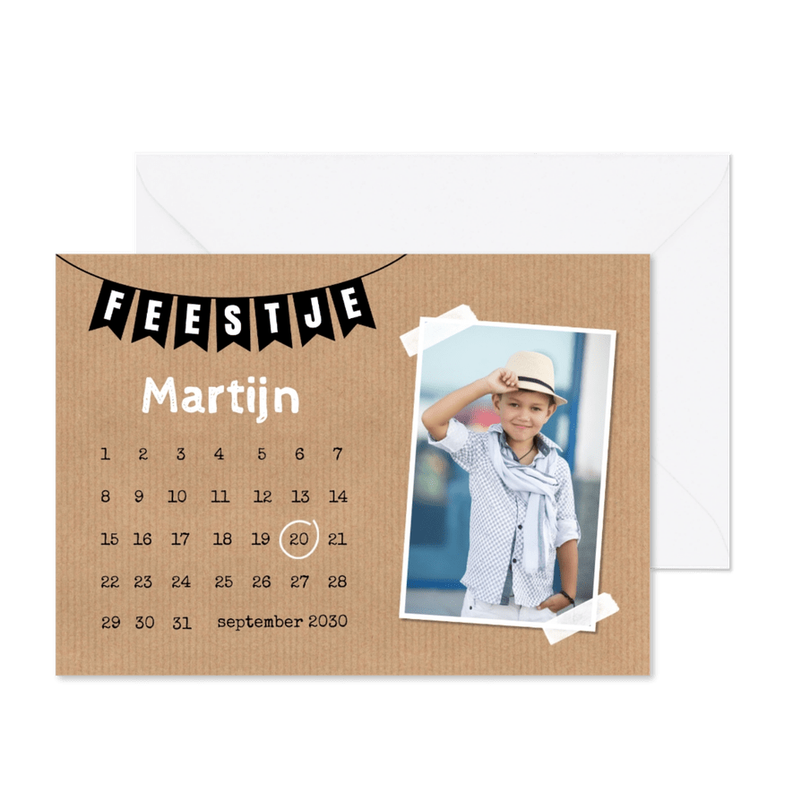 Uitnodiging kinderfeestje kalender foto kraft - Kaartimpressie