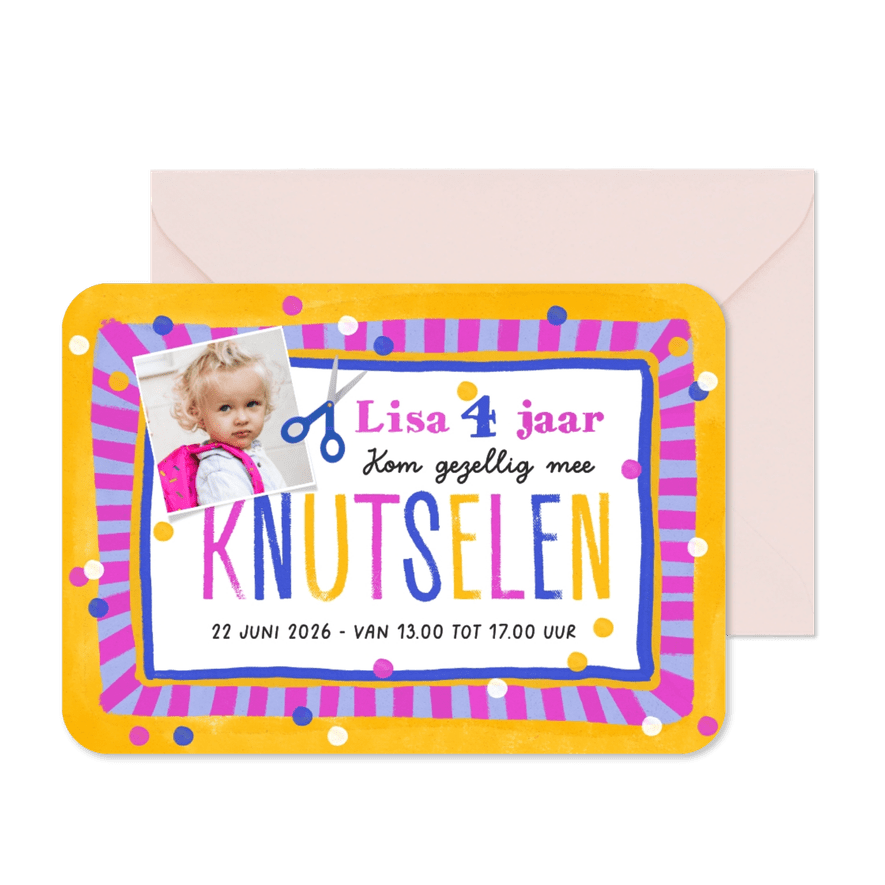 Uitnodiging kinderfeestje knutselen creatief confetti papier - Kaartimpressie