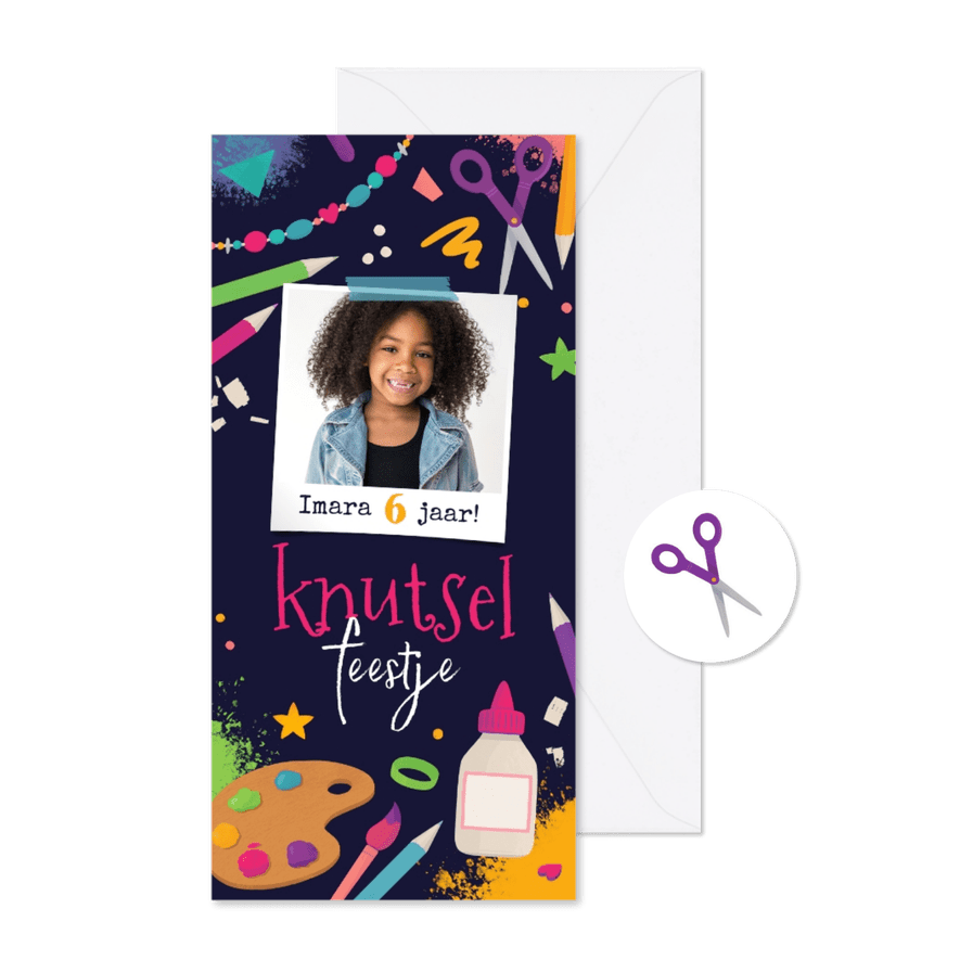 Uitnodiging kinderfeestje knutselen creatief foto - Kaartimpressie