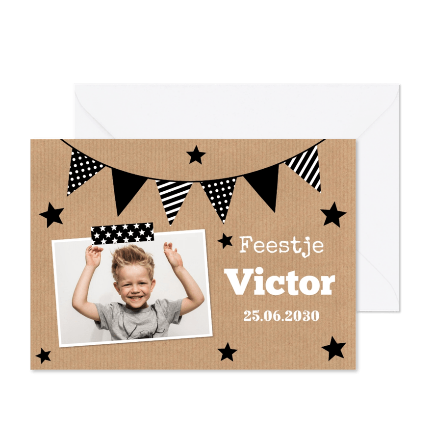 Uitnodiging kinderfeestje kraftlook slinger - Kaartimpressie