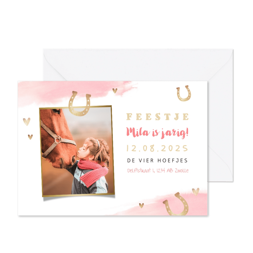 Uitnodiging kinderfeestje meisje paarden paardrijden foto - Kaartimpressie