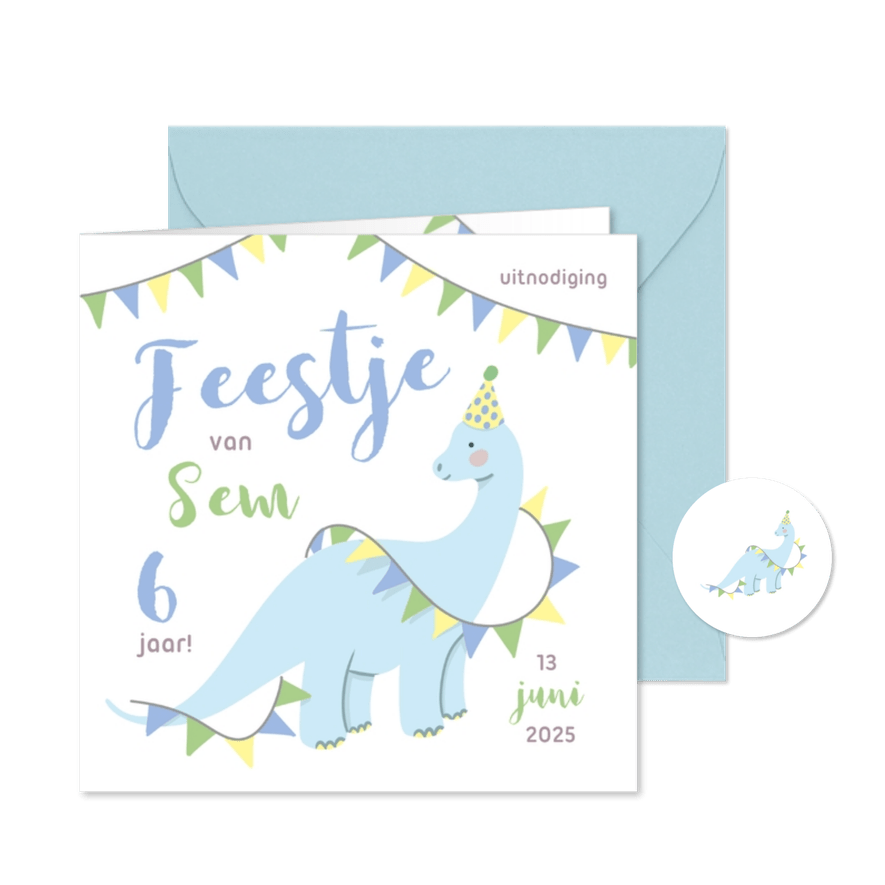 Uitnodiging kinderfeestje met dinosaurus voor een jongen - Kaartimpressie