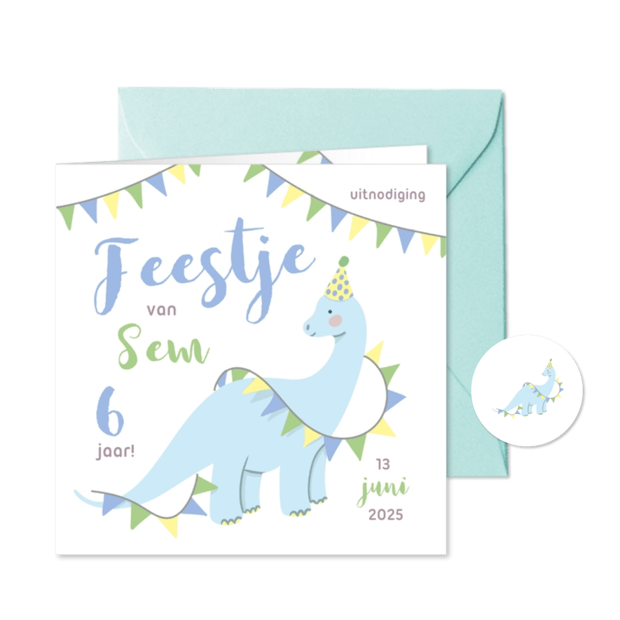 Uitnodiging kinderfeestje met dinosaurus voor een jongen - Kaartimpressie