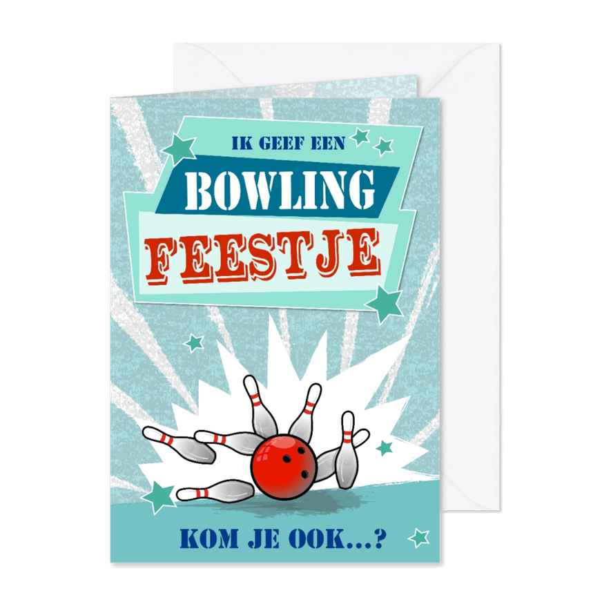 uitnodiging kinderfeestje met thema bowlen - Kaartimpressie