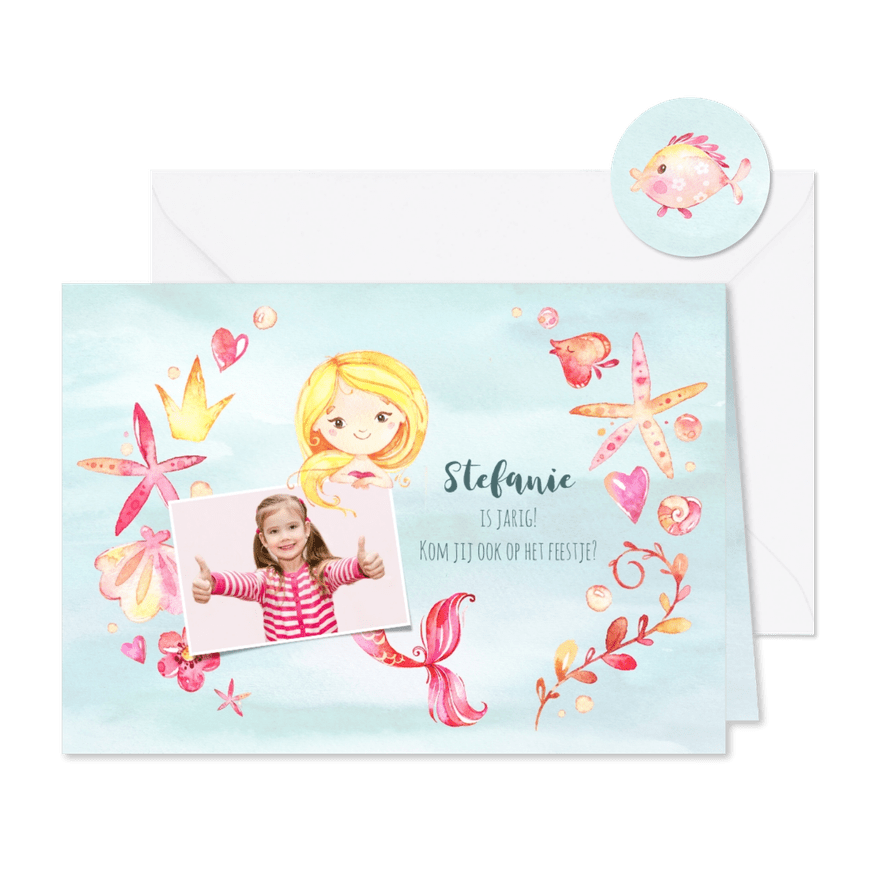 Uitnodiging kinderfeestje met zeemeermin - Kaartimpressie